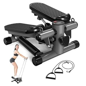 Steppers for Exercise at Home, Mini Stair Stepper with Resistance Bands, Portable Under Desk Stepper Workout Step Machine 300 lbs Weight Capacity