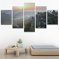 SIGNWIN 5 Panel Canvas Wall Art Modern Art Coastal Colorful Multicolor Photography Romantics Sunset for Home Decorations Ready to Hang - 60