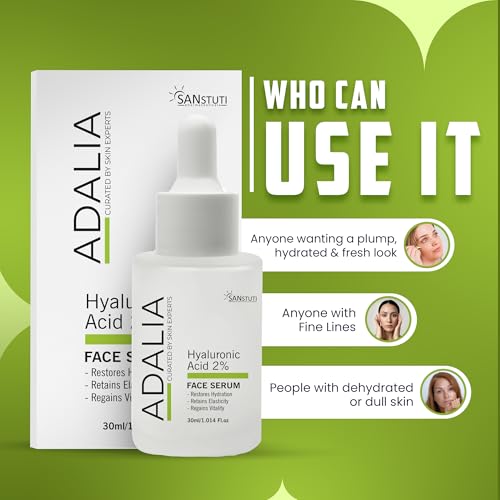 Image of Adalia Hyaluronic Acid 2% Face Serum for Deep Hydration, Dry & Dehydrated Skin, Lightweight Moisturizing Serum for Glowing Skin, Helps Retain Elasticity & Vitality, Non-Sticky Formula for Women & Men, 30ml