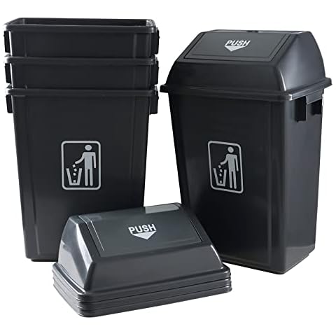 Dehouse 13 Gallon Plastic Trash Can with Swing Lid, 4-Pack Large Kitchen Swing-Top Garbage Can, Gray Cover
