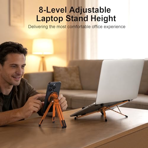 Image of 3-in-1 Portable Laptop Stand with Magnetic Phone Holder, Orange
