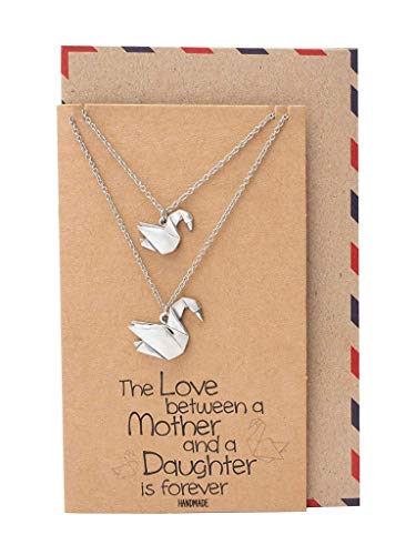 Quan Jewelry Swan Pendant Necklace, Mother Daughter Necklaces, Gifts for Mom and Daughter, Bird Jewelry, Handmade with Love Set of 2 Necklaces comes with a Presentable Greeting Card