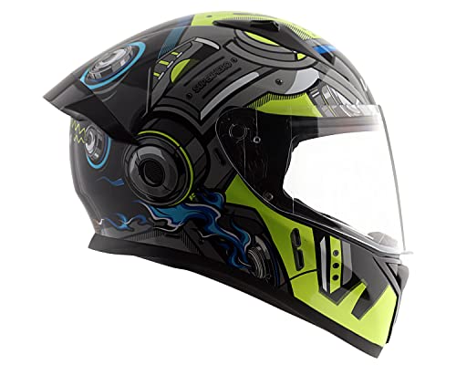 Vega Bolt Superhero Full Face Helmet Black Neon Yellow - Image 5