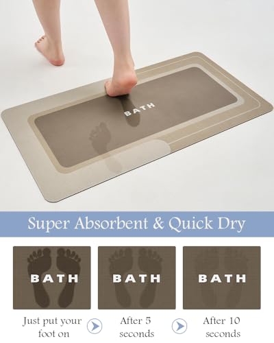 Image of MontVoo Bath Mat-Bath Mat Rug Non Slip Super Absorbent Stain Resistant Quick Dry Thin Bathroom Rug-Bath Mats for Bathroom Floor Bathtub Vanity-Bathmat Bath Rug Easy Care-17 inchx27 inch,Beige
