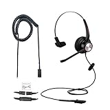 Buena calidad de sonido: los auriculares con micrófono para teléfono son los auriculares con micrófono para colocar sobre la cabeza para teléfonos fijos. Está hecho para oficina, SOHO, trabajo desde casa o centros de llamadas. El auricular del teléfono habilitado para altavoz de comunicación de banda ancha ofrece un sonido natural, con micrófono con cancelación de ruido para filtrar el ruido de fondo para una comunicación clara.