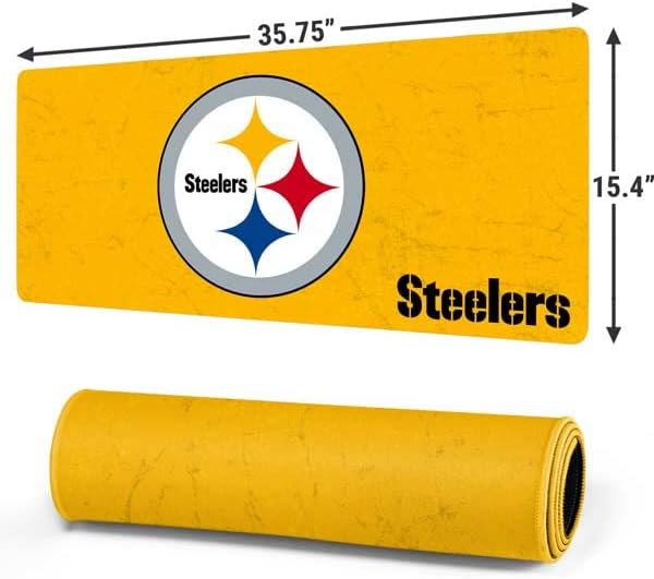 Skinit Extra Large Gaming Mouse Pad - Officially Licensed NFL Pittsburgh Steelers - Alternate Distressed Design with Stitched Edges, Waterproof, Non-Slip Rubber Base, Desk Mat for Keyboard & Mouse