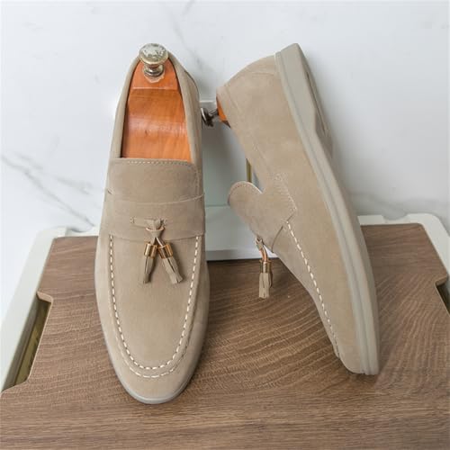 Men's Suede Leather Slip On Penny Dress Loafers Shoes with Tassels Lightweight Retro Casual Flats Tuxedo Shoes for Prom Wedding Office Work4