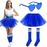 Tutus for Women Adult Set,5 Layered Tulle Neon Tutu Skirt with Tube Socks & Sunglasses for Women Carnival Party Dance Running (US, Waist, 30, Short, Blue)