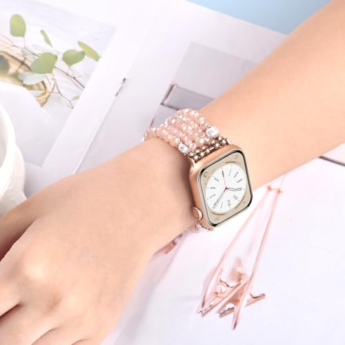 Image of MOFREE Beaded Bracelet Compatible for Apple Watch Band 38mm /40mm /41mm /42mm(Series 10) Women,Fashion Handmade Beads Elastic Stretch Strap for iWatch Series 10 /9 /8 /7 /SE /6 /5 /4 /3 /2 /5