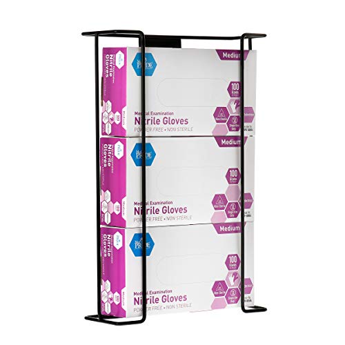 Alpine Industries Double Box Wire Wall Mount Glove Dispenser - Mounted Organizer Rack for Disposable Surgical Glovebox & Tissue Boxes - Hanging Lab & Kitchen Storage (Black, 3 Box)