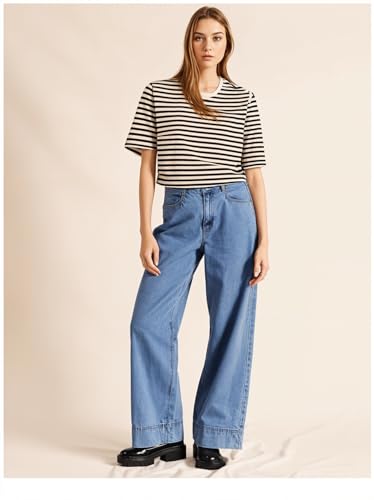 Image of Mack Jonney Oversized | Loose Fit | Half Sleeves 100% Cotton Round Neck Striped T-Shirt for WOMEN-MACK640558