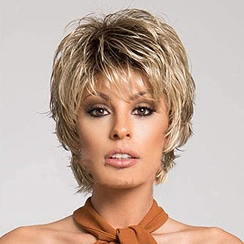 Sevencolors Short Mixed Blonde Wigs For White Women Synthetic Hair Wig With Bangs Pixie Cut Wigs For Women #TOP4