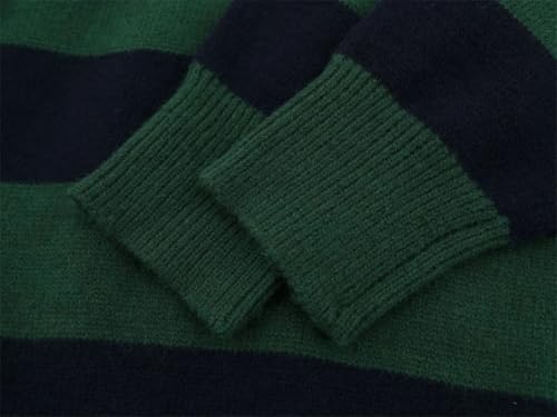 Mens Contrast Striped Sweater Retro Loose Lapel Long Sleeve Knitted Pullover3