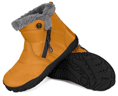Gaatpot Botas de Nieve Niño Botas de Invierno Niña Barefoot Zapatillas Antideslizante,Amarillo ocre,EU35