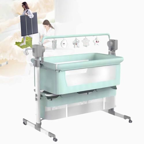 Cuna multifuncional para bebé, cuna eléctrica inteligente con Bluetooth, cuna plegable multifuncional con música y colchón, 5 velocidades de balanceo,Green