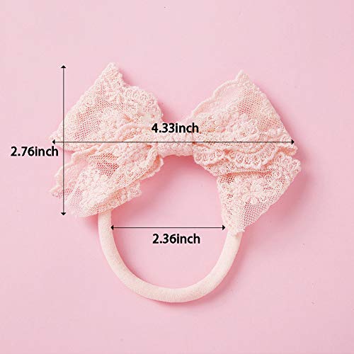 Lace Bow Headbands For Baby Girls Toddlers Bow Knot Elastic Nylon Headband Cotton Lace Hair Bows Bands Newborn Infant Soft Headwrap Christmas Hair Accessories,3 Pcs #TOP5
