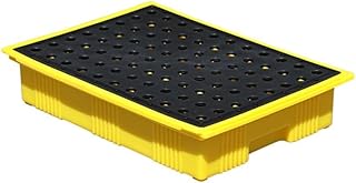 Modular Spill Containment, Drum Containment Spill Pallet, Industrial Stackable Oil Drum/Paint Bucket Storage Tray with Drain, Detachable Modular Shipping Platfo，Yellow 1pcs 49x36x10cm