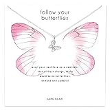 LANG XUAN Message Card Butterfly Pendant Necklace Friendship Butterfly Good Luck Elephant Pendant Chain Necklace for Women Gift (Silver Butterfly)