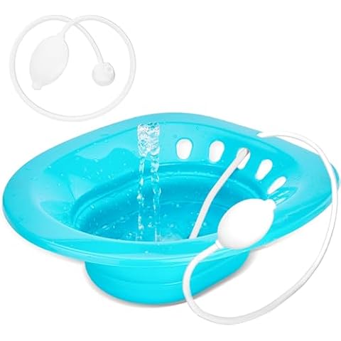 Pochik Sitz Bath, Sitz Bath for Toilet Seat, Postpartum Essentials, Hemorrhoids Relief, Sits Bath Kit for Women, Collapsible, Flusher Hose, Wider Seating Area, Deeper Bowl Cover
