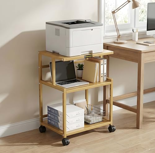 Image of Premium Metal Iron Golden Printer Stand with Wheels - Heavy-Duty & Stylish Storage Solution for Files, and Essentials - Durable, Modern & Perfect for Homes & Offices. (Golden)
