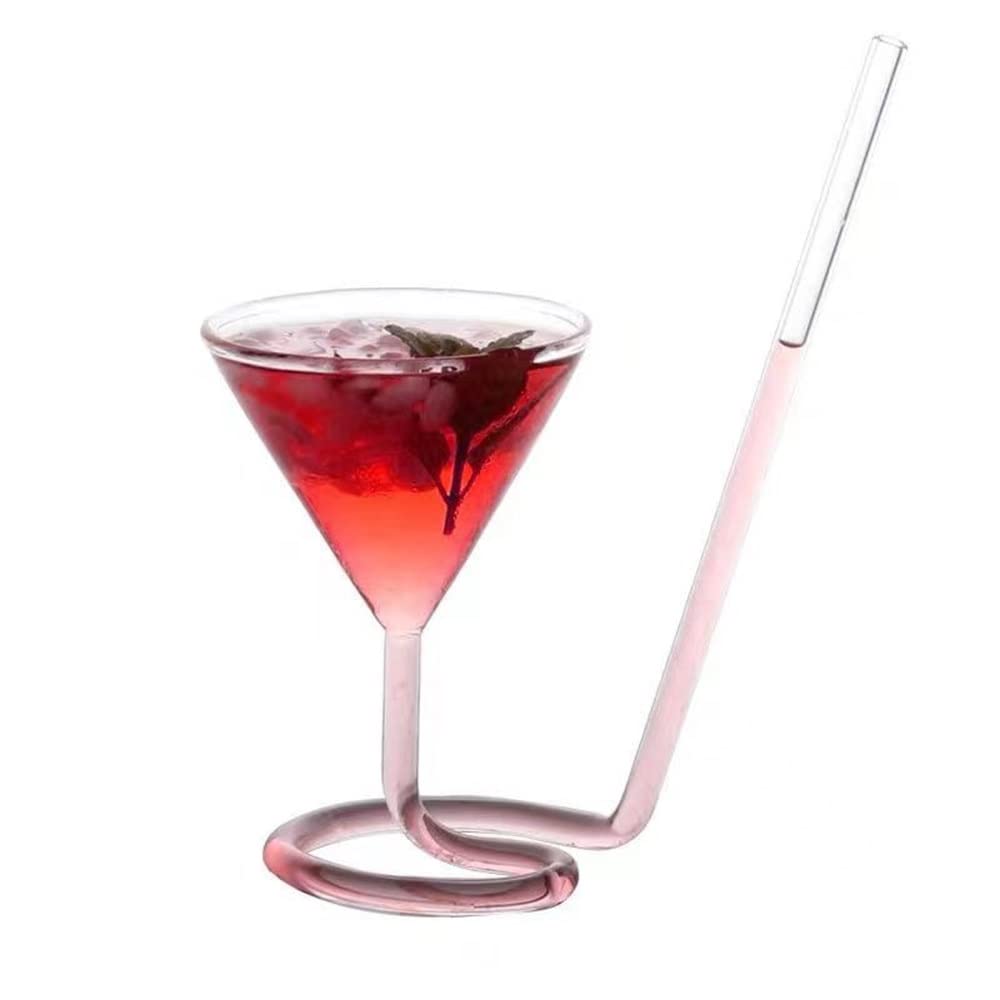 PUNICSSpiral Cocktail Glass Revolving Martini Creative Vampire Glass Long Tail Wine Bar Party Transparent Champagne Red Cup Margaret Glasses Goblet With Straw