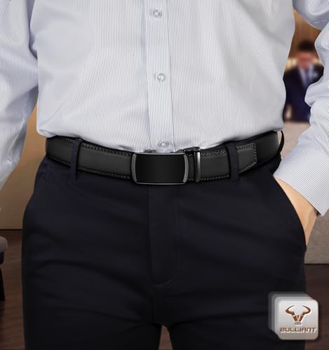 Image of BULLIANT Men's 2-Pack Ratchet Leather Belt Trimmable 1 3 /8 inch-Gift Boxed