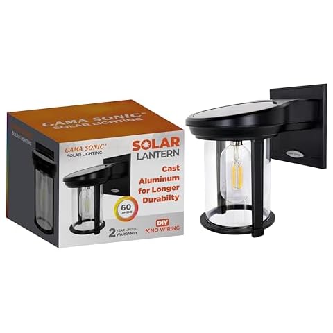 Gama Sonic Solar Coach Wall Lantern, Outdoor Solar Lamp with Edison Bulb and Glass Dome, Black (1BE40010) Cover