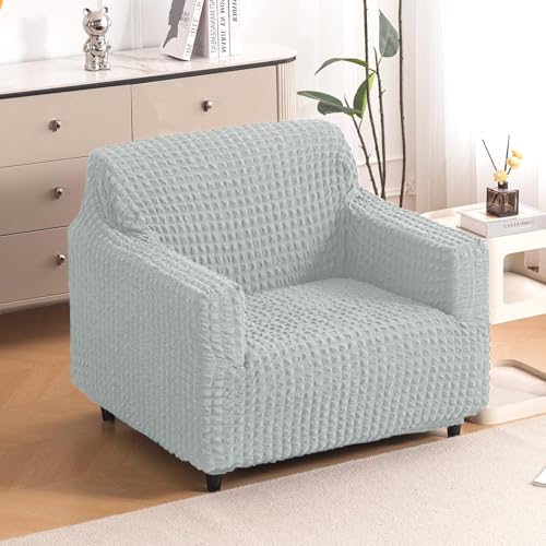 Image of HOKIPO 'Aria Nova' Elastic Stretchable 280 GSM Bubble Sofa Cover for 1 Seater, Light Grey (NEW-AR-6208-LGRY)