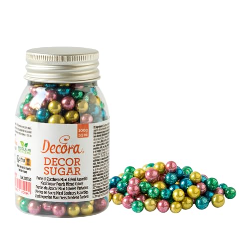 Decora 2081158 Confezione Da 100 G Perle Di Zucchero Maxi Colori Met Assortiti 7 Mm