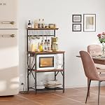 Furologee Kitchen Bakers Rack with Power Outlet, Microwave Oven Stand with Storage 4 Tiers, Coffee Bar Table with 6 S Hooks, Kitchen Storage Shelf Rack for Spices, Pots, Rustic Brown - Image 2