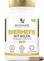 BIO-Bierhefe | Haare und Nägel | Lebendhefe, 1200mg / Tag, Glutenfrei | Angereichert mit Selen | 90 vegane Kapseln | Spitzenqualität