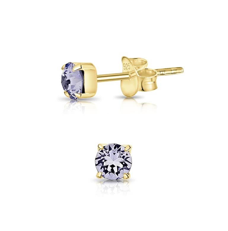 Orecchini Quadrati A Punto Luce In Argento 925 Placcato Oro Con Cristallo Rotondo 4 Mm, DTPsilver