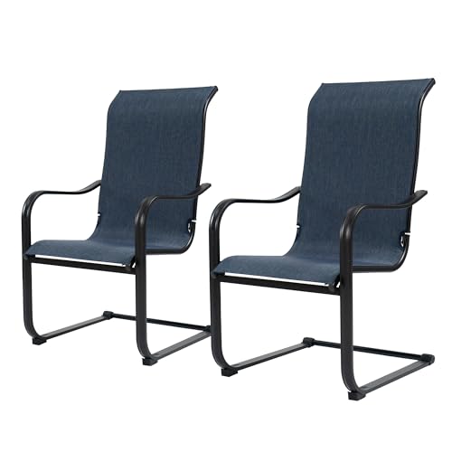 Kozyard 2Packs C-Spring Patio Dining Chair High Back Outdoor Chairs Textilene Fabric and Wrought Iron Frame for Backyard Lawn Deck Poolside (NavyBlue)
