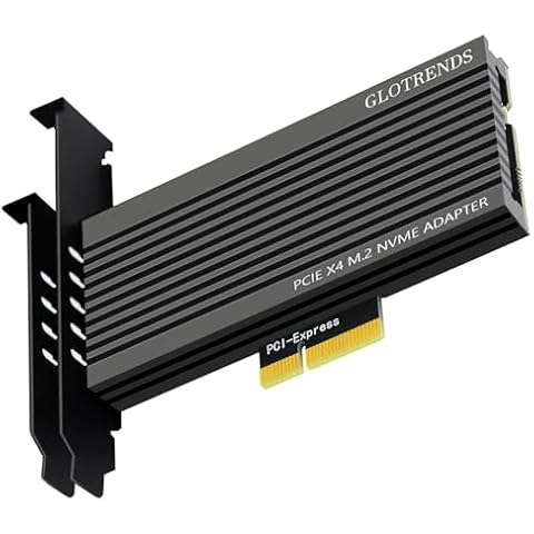 GLOTRENDS PA15 M.2 NVMe to PCIe 4.0 X4 Adapter for M.2 NVMe SSD, Extra Large Aluminum Heatsink, Regular and Low-Profile Bracket (Black) Cover
