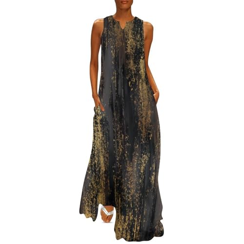 Robe d'été avec poches pour femmes à motif feuille d'or