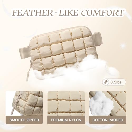 Image of Gitus Trending Gifts for Women Puffer Crossbody Bags for Women Belt Bag Fanny Pack with Adjustable Straps Lightweight Quilted Puffy Bag Woman Gifts (Beige)