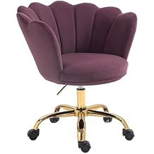 Comfy Home Office Task Chair with Wheels, Cute Modern Upholstered Velvet Seashell Back Adjustable Swivel Vanity Desk Chair, for Women, for Girls, Living RoomDark purle