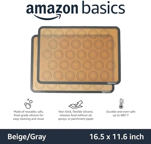 Amazon Basics Silicone Baking Mat for Macarons, Non-Stick, Food Safe, 16.5" x 11.6", Beige/Gray, Pack of 2 - Thumbnail 4