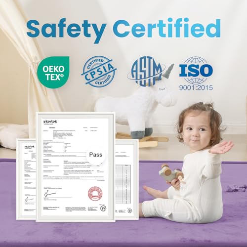 Image of 1.3 inch Thick Baby Play Mat for Floor Playpen, 50x50 Foam Tummy Time Mat, Padded Support Soft Plush Nursery Rug for Infant Kids Toddler Crawling Kick Activity (Lavender)