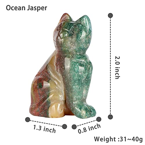 Hxswkk 2 Inch Ocean Jasper Stone Crystal Cat Figurine Statue Hand Carved Animal Kitten Healing Crystals Gemstone Collectibles Home Art Decor thumb #1