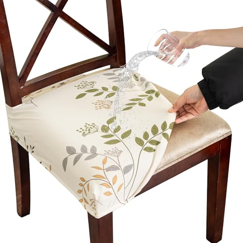 CRFATOP Waterproof Dining Chair Seat Covers Set of 4, Stretch Dining Room Cushion Slip Cover Non-Slip Seat Slipcover for Dining Chairs Washable Removable Parson Kitchen Chair Protectors,S,01