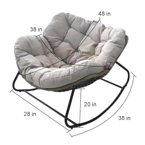 Mecedora para interiores y exteriores con cojín acolchado, diseño de mimbre de ratán de gran tamaño, marco de metal duradero para una relajación cómoda