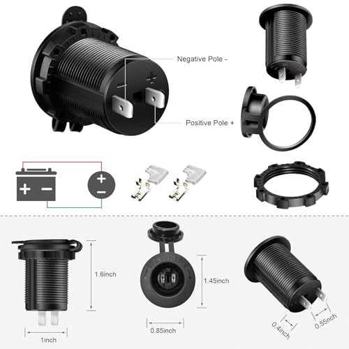 Image of 12V /24V 10900028 Threaded Socket Surface Mount Outlet, 12V Cigarette Lighter Splitter Outlet Power Socket Adapter Connector for Engel Fridge, 4WD 4x4 Camper Trailer Marine Boat Caravan