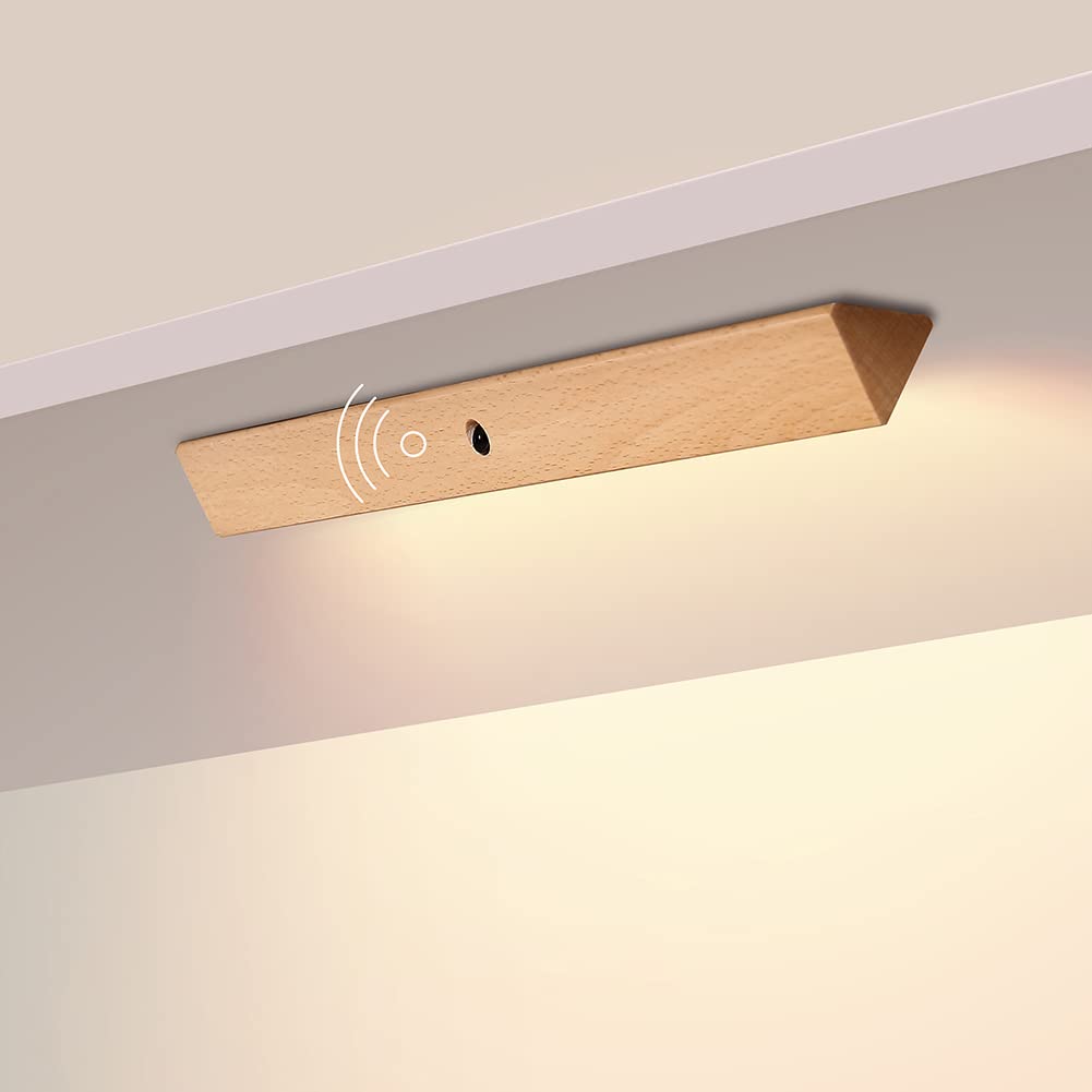 LANDGOO LED Wooden Inside Closet Lights, Infrared Sensor Inside Cabinet Lights Wardrobe Counter Lamp USB Rechargeable Battery Operated Magnetic for Kitchen (1PC)