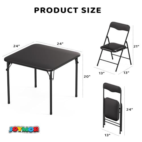 Image of JOYMOR Kids Folding Table and Chairs Set, 5-Piece Metal Frame Activity Set with Easy-Fold Design for Playroom & Classroom (Black)