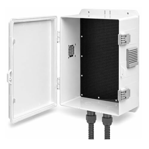 Outdoor Electrical Box with Ventilation System Weatherproof ABS Junction Box with Removable Mounting Panel & Hinged Cover for Router CCTV Solar Controller & Outdoor Equipment(13 H* 9.2 L* 5.6 W)