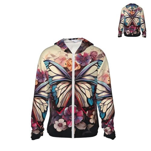 Men's UPF 50+ Sun Protection Hoodie Long Sleeve Fishing Shirts Quick Dry Butterfly Floral Sun Shirt Jacket - Main Image