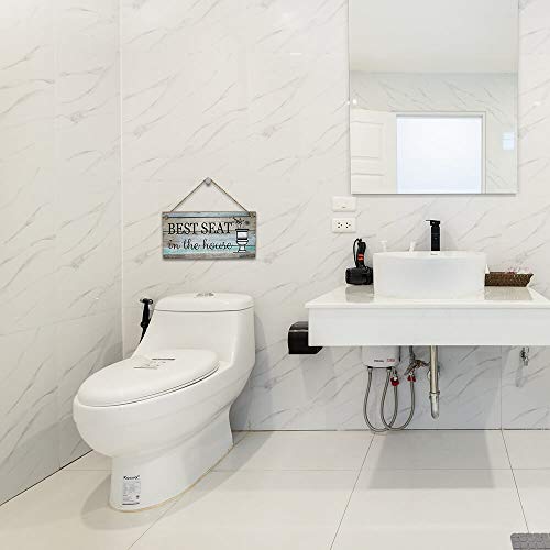 Yankario Funny Bathroom Wall Decor Sign, Farmhouse Rustic Bathroom Decorations Wall Art, 12" by 6" Best Seat Wood Plaque - Image 4