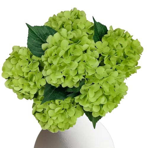 Iare.NiKoo 6PCS Green Hydrangea Artificial Flowers arrangments, Bulk Silk Fake Flower with Stems, Faux Hydrangeas Bouquets for Home Décor, Wedding, Party, and Office Table Centerpieces.