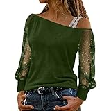 HHOP Damen Bekleidung sexy Langarm elegant Streifen Bluse 5 Euro Artikel ohne versandkosten Oberteile Herbst ausgefallene Sweatshirt musselin Bluse, XXL, A12 Glitzer Langarmshirt Grün
